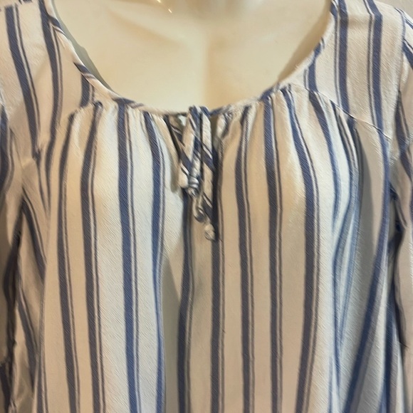 Hollister Blue and White Striped Blouse with Floral Embroidery - Picture 4 of 8